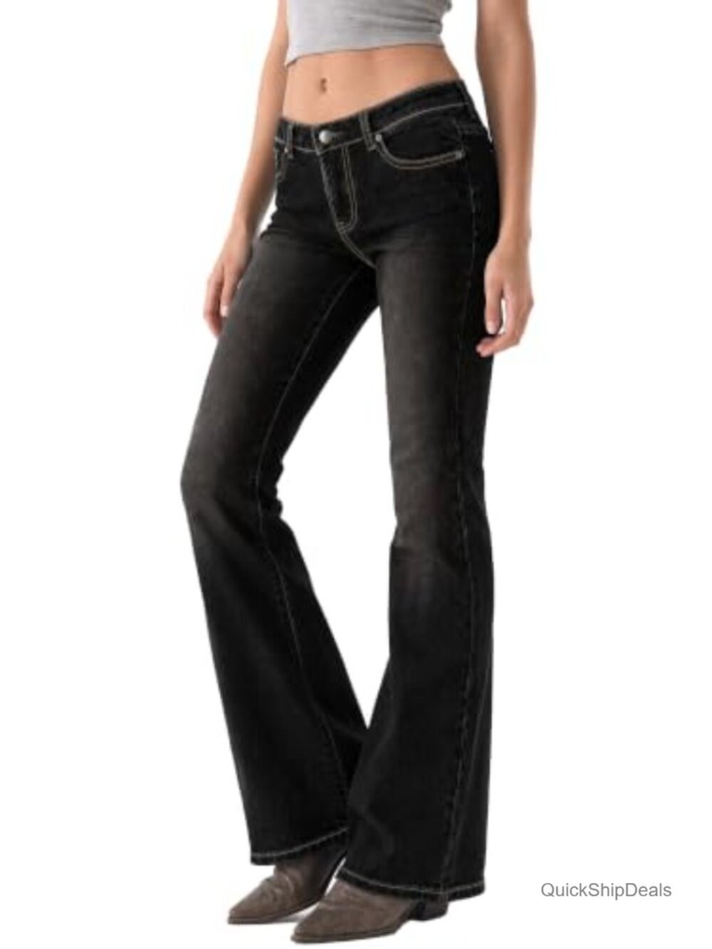EMMIOL Women's Stretchy Flare Jeans Mid Rise Floral Embroidery Denim Pants